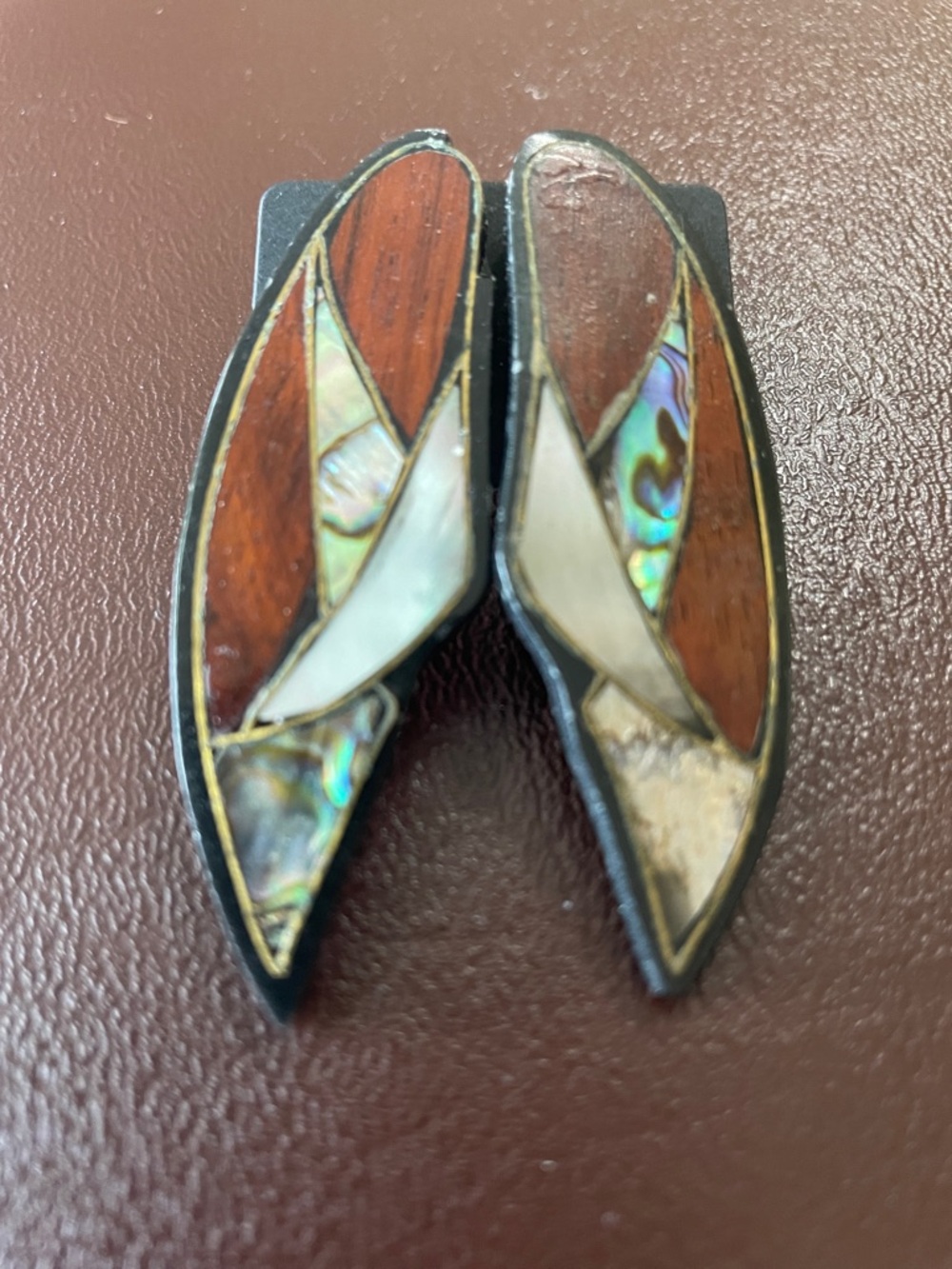 VTG Mexican Abalone and Wood Inlay post earrings